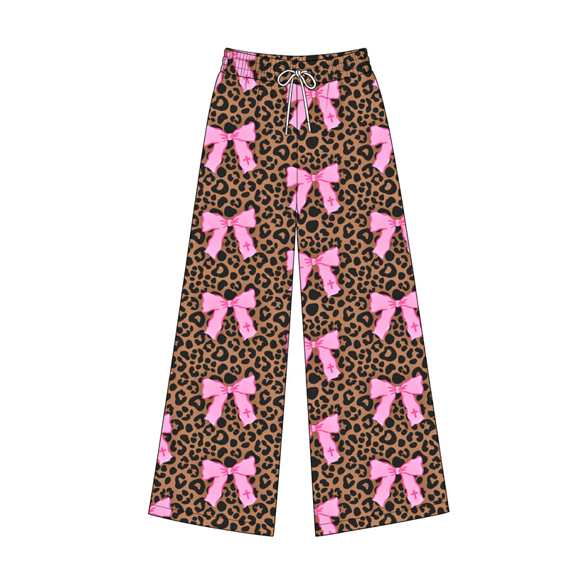 (Preorder new) No moq Adult And Kids Leopard Pink Bow Matching Outfit Set Pants