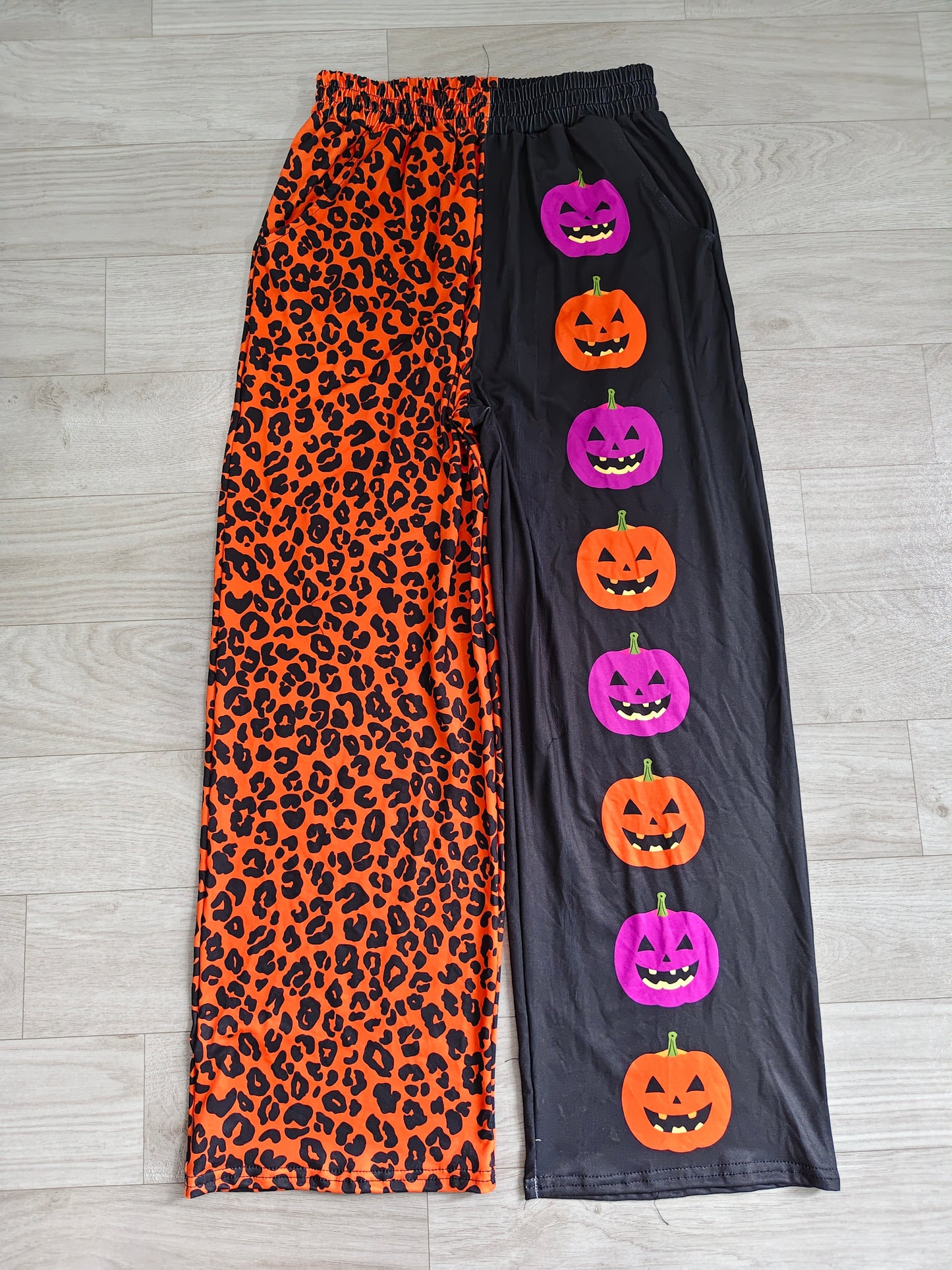 (Sample) No moq milk silk P1132 Adult Women Ghost Pumpkins Leopard Halloween Pockets Straight Pants Bottom Casual Holiday Bottom