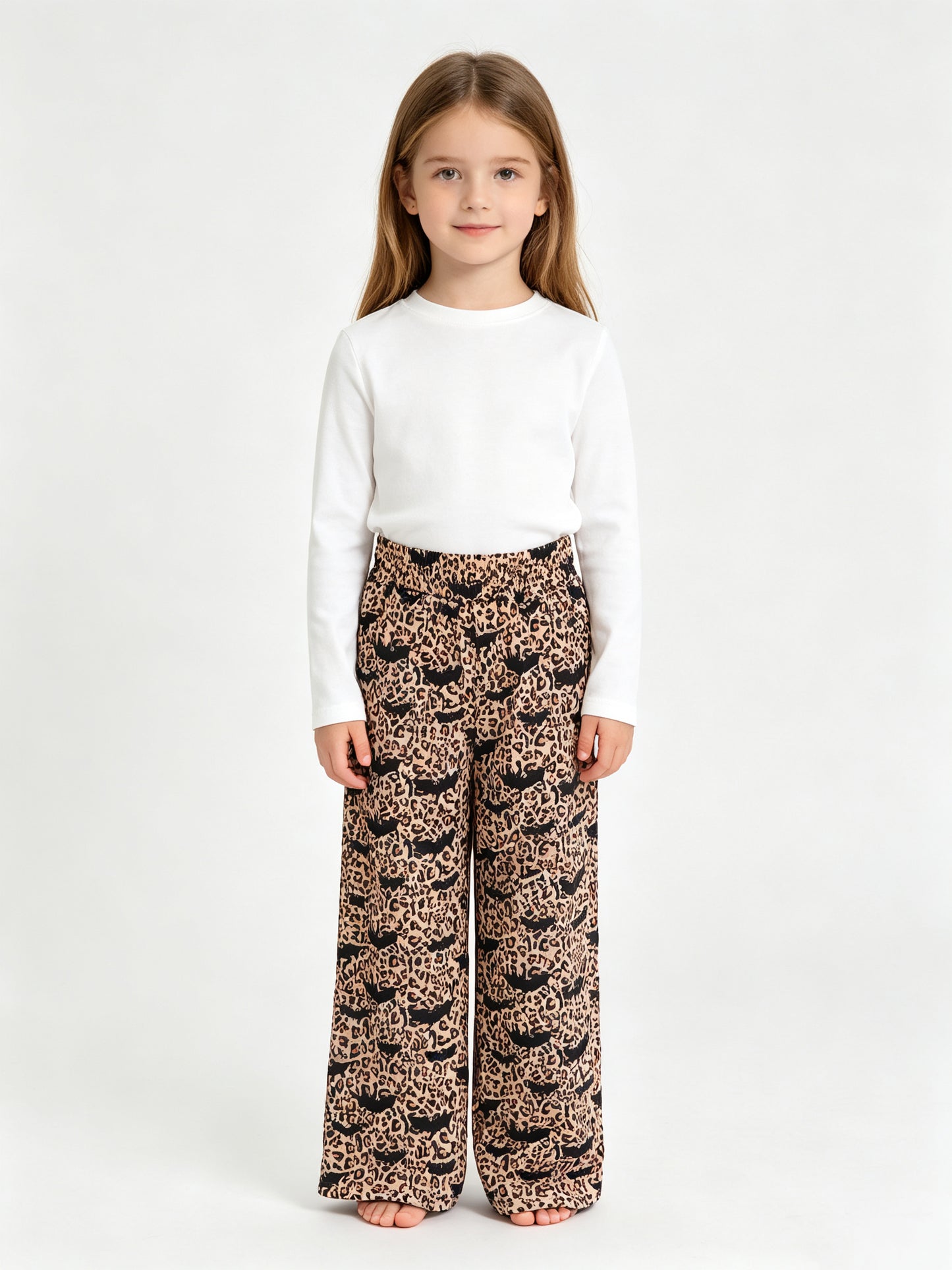 (Sample) No moq milk silk P1133 Baby Girls Bats Leopard Halloween Pockets Straight Pants Casual Bottom