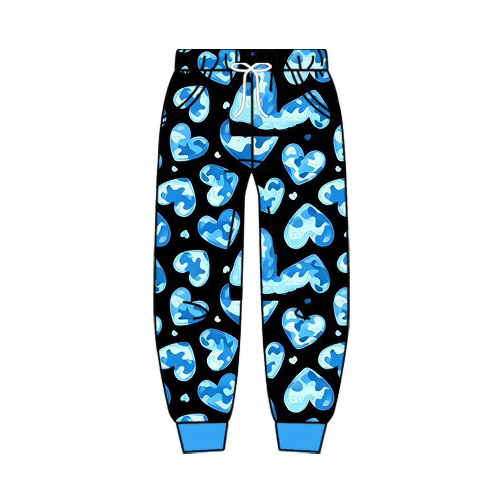(Preorder new) No moq P1142 Baby Boys Blue Heart Print Jogger Pants Valentine Bottoms