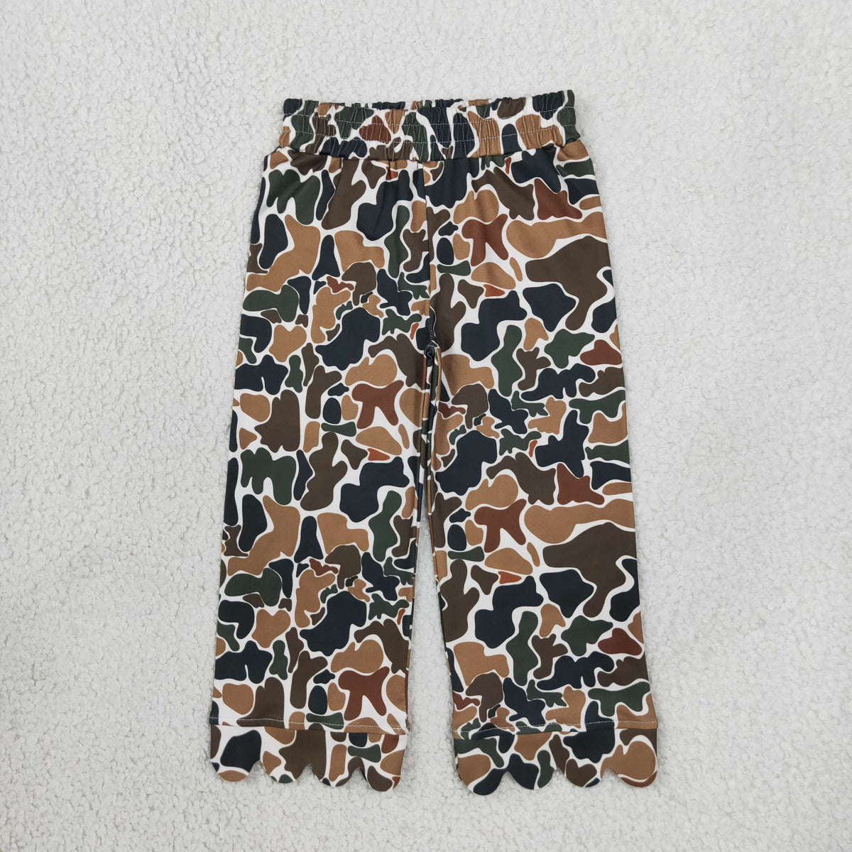 NEW RTS NO MOQ milk silk P1145 Baby Girls Camouflage Print Scalloped Edge Pants