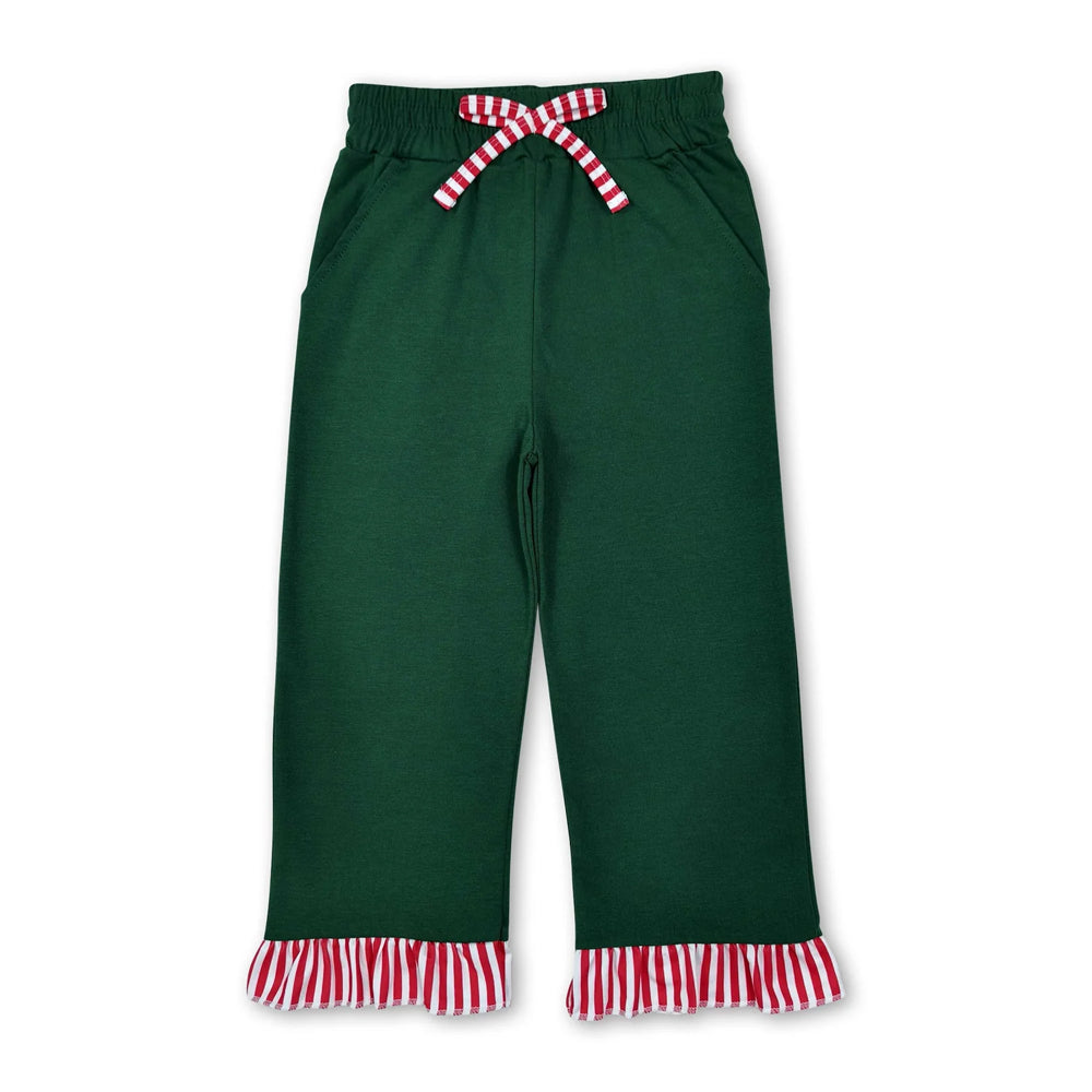 RTS NO MOQ Sibling cotton Baby Girls Solid Wide Leg Bottoms Stripe Ruffle Hem Pants