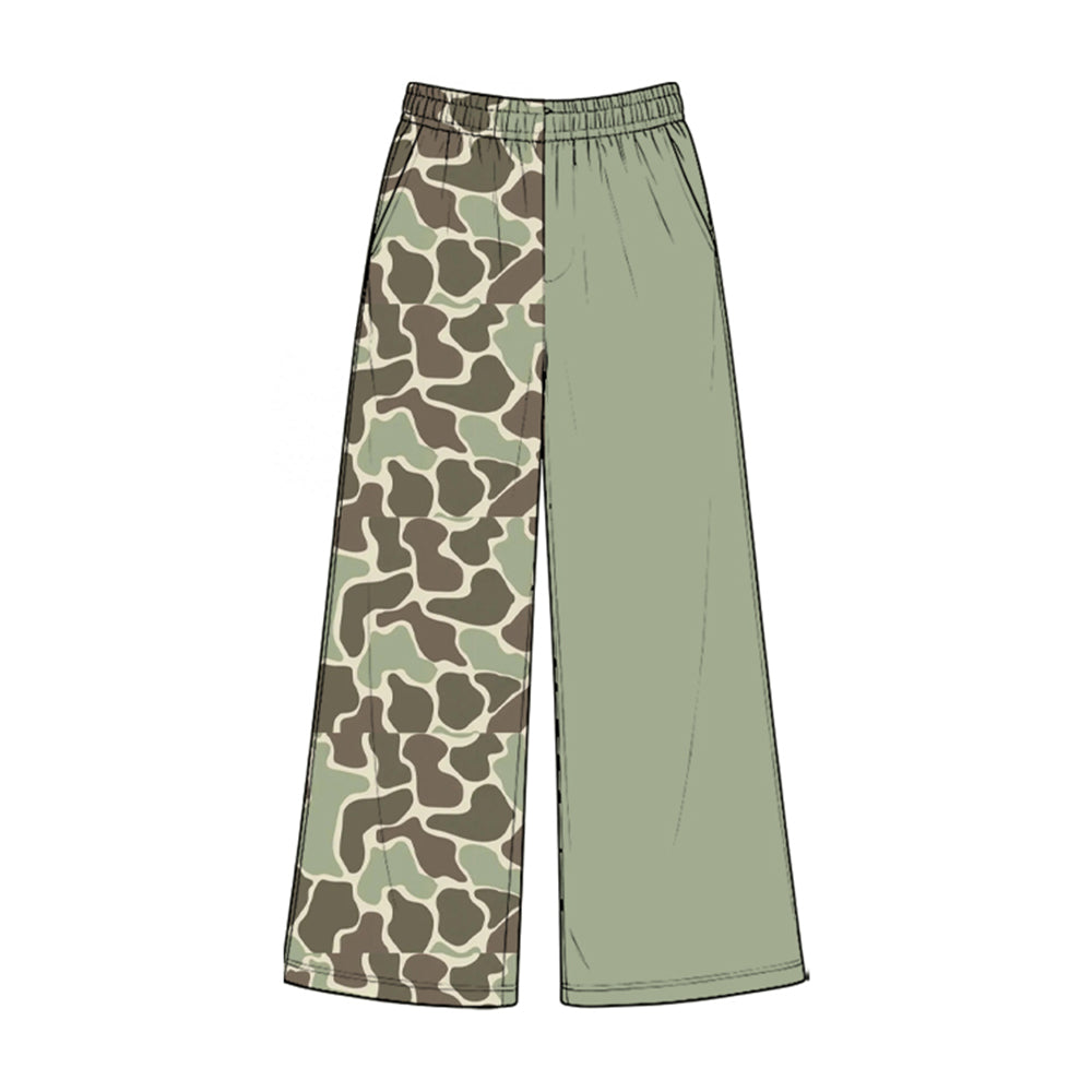 (Preorder new) No moq Baby Kids Camo Print Color Block Elastic Waist Wide Leg Loose Pants Casual Children Trousers