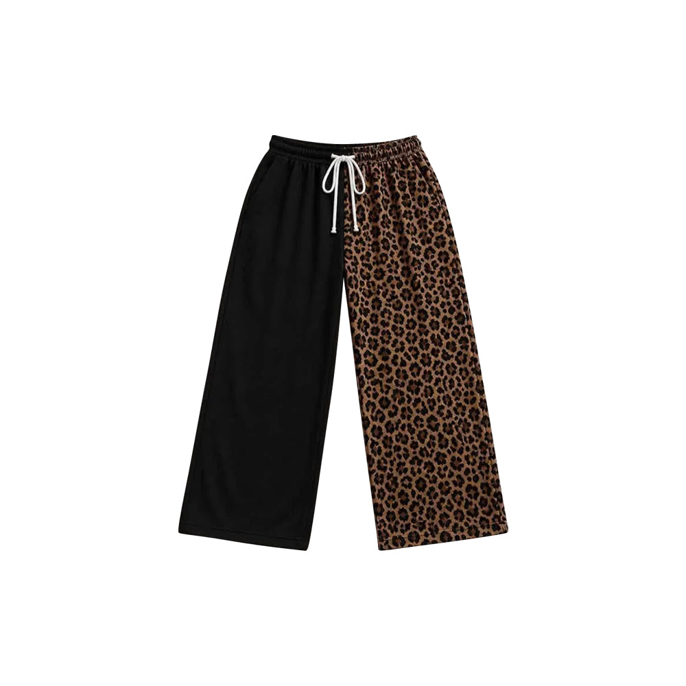 (Preorder new) No moq P1267 Baby Girls Black Brown Leopard Pockets High Waist Flare Pants Bottom