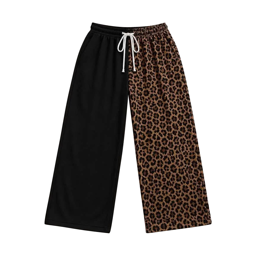 (Preorder new) No moq P1268 Adult Women Black Brown Leopard Casual Pockets Flare Pants Bottom