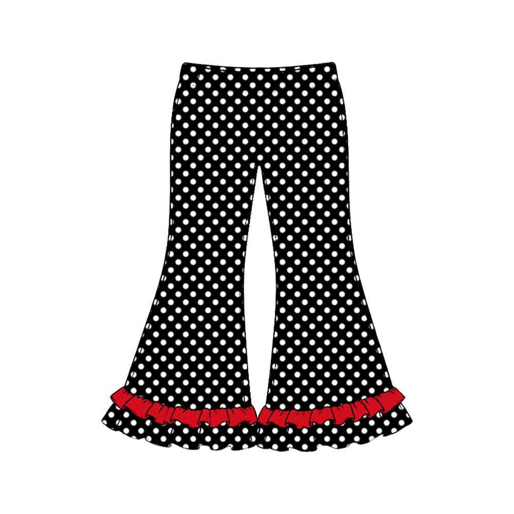 (Preorder new) No moq Toddler Girls Bow Print Flare Pants With Ruffle Hem