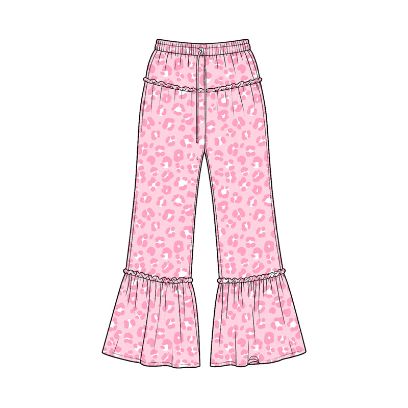 (Preorder new) No moq Baby Girls Colorful Leopard Print Elastic Waist Ruffle Flare Bell Bottom Pants
