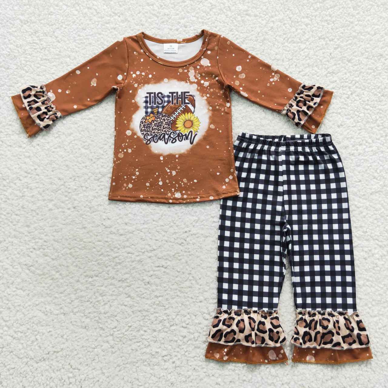 RTS NO MOQ(In Stock) tis the season leopard pumpkin football brown long-sleeved plaid trouser suit