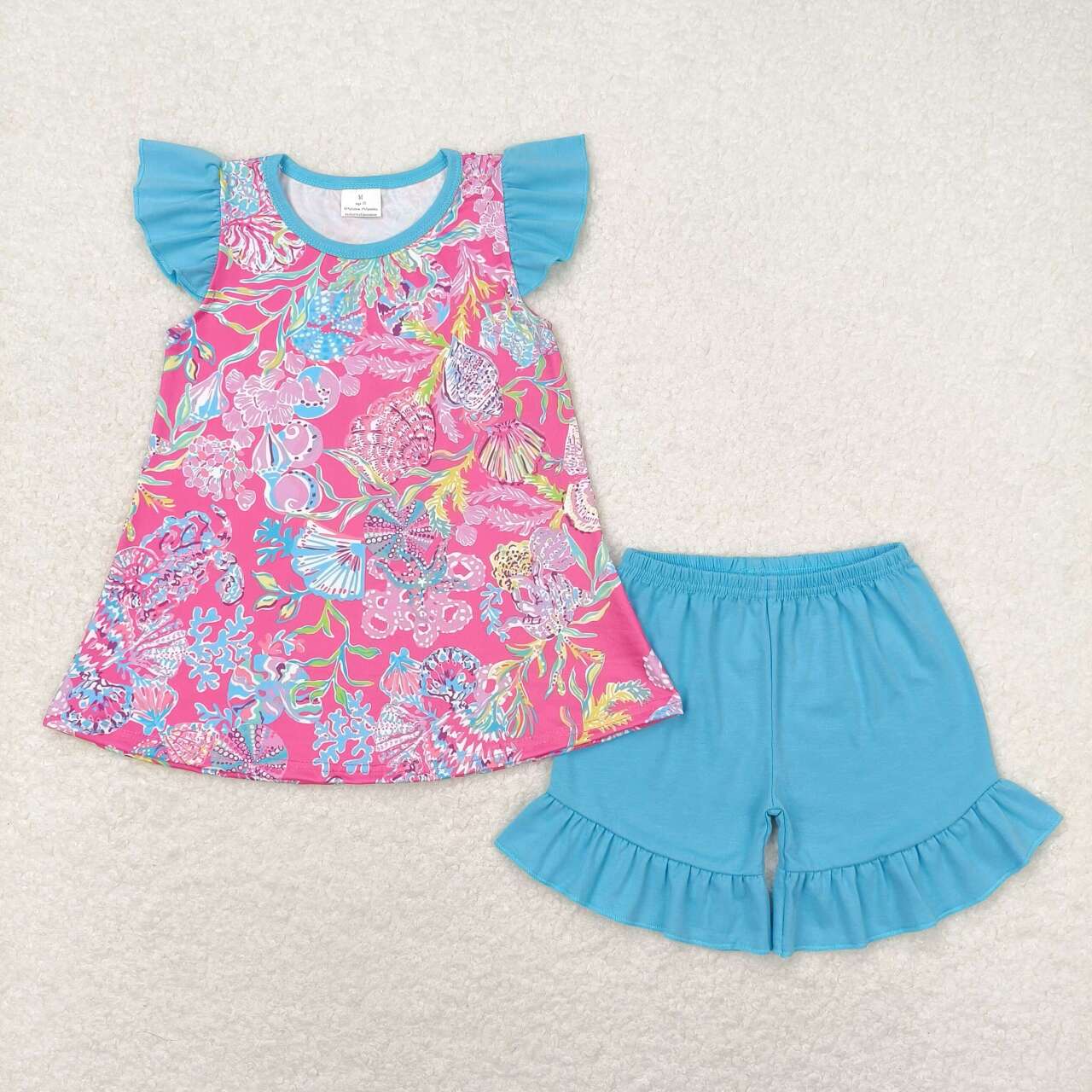 RTS GT0564Seaweed Shell Blue Flying Sleeve Rose Red Top sets