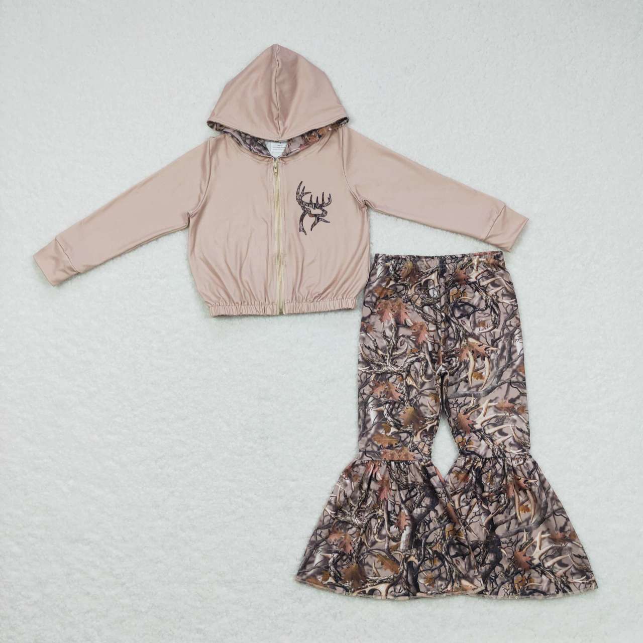 P0309 branch camouflage trousers+GT0334 Elk Brown Zip Hooded Long Sleeve Top