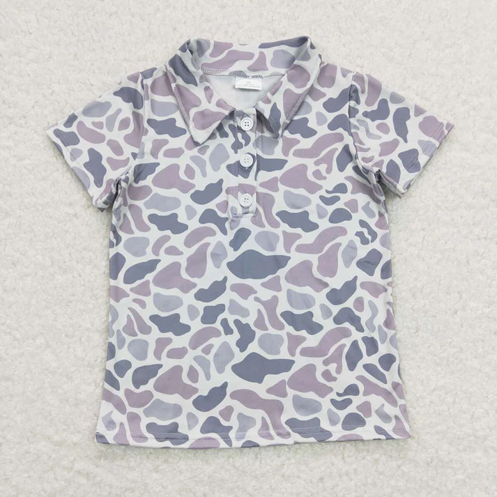 RTS NO MOQ Baby Boys Sibling Brother Camo Short Sleeve Buttons Tee Shirts Tops