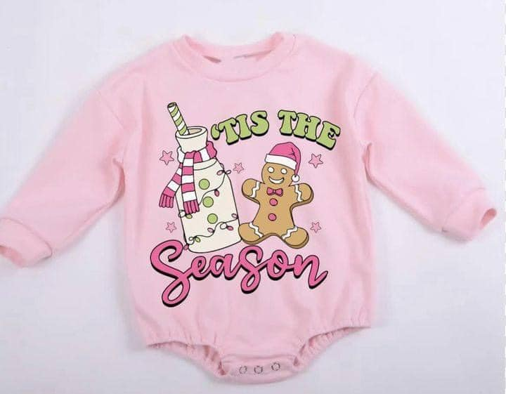 Custom moq 3 eta 6-8weeks Santa Gingerbread Brown Pink Long Sleeve Romper