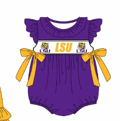 Custom summer teams baby girls clothes team purple short sleeve shorts sets 3 and briefs sets and dress and rompers-25.7.23