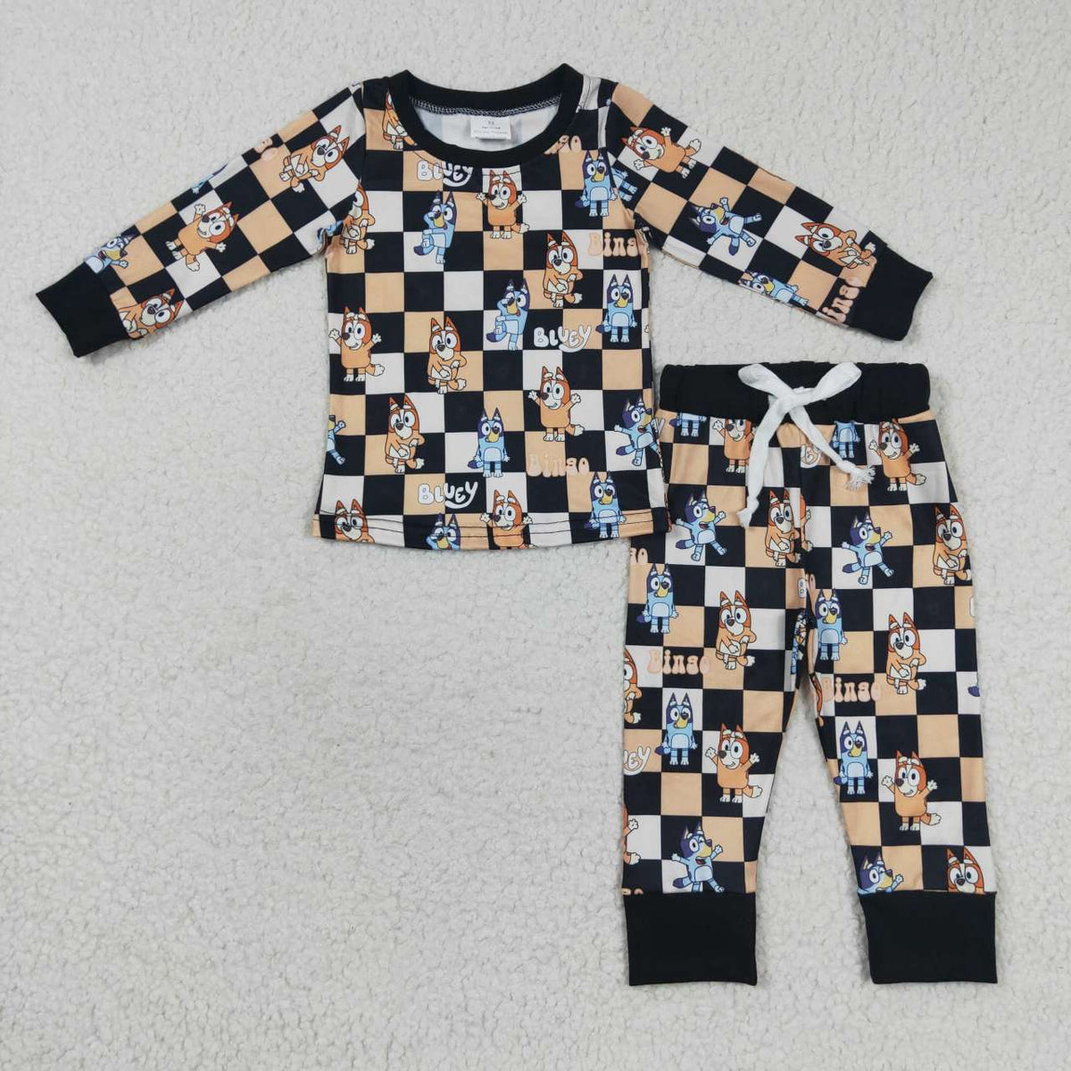 RTS NO MOQ(In Stock) Boy Blue Orange Black Plaid Long Sleeve Trousers Suit