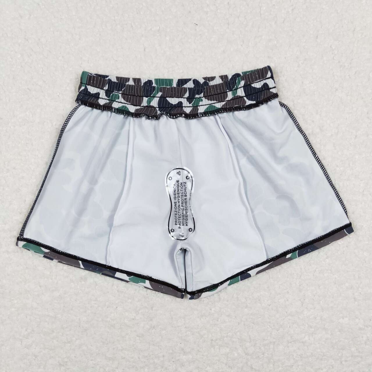 S0218 Boys' brown and green camouflage beige swimming trunks