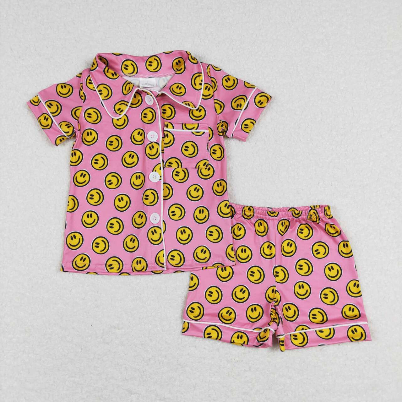 GSSO0380 Smiley Pocket Pink Short Sleeve Shorts Set