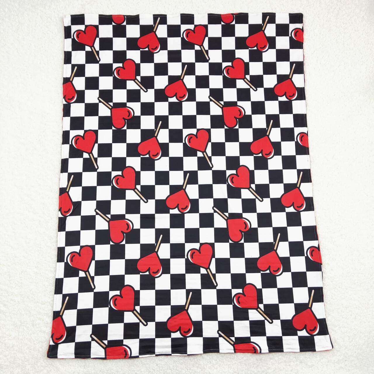 RTS NO MOQ(In Stock) Red love lollipop black and white plaid red baby blanket