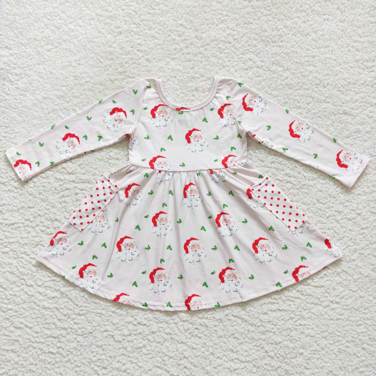 GLD0369 Santa Pocket Pink Long Sleeve Dress