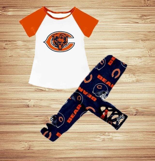 Girls short sleeve long pants bear moq5
