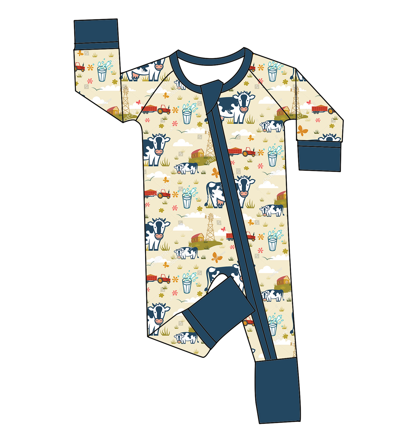 custom moq 5 eta 4-5weeks Cow Long Sleeve Crawling Suit Milk Silk Fabric Zipper