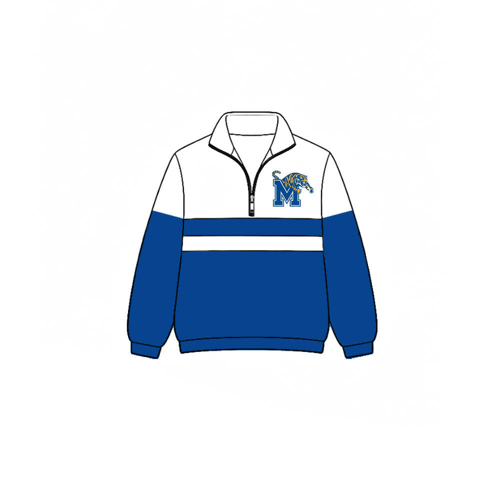 Custom moq 5 mix size milk silk summer teams Daddy and Me Blue Long Sleeve Team Zipper Pullover Tops