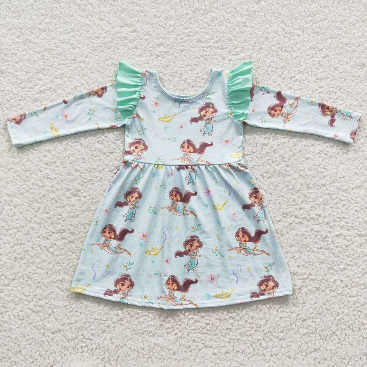 GLD0253 Girls Blue Green Long Sleeve Dress