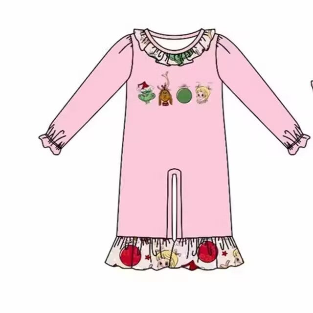 Custom moq 3 eta 6-8 weeks Pink Christmas Character Long Romper