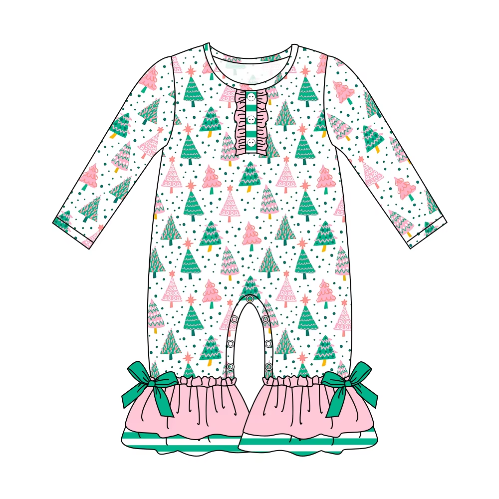 Custom moq 3 eta 7/8week moq 5 eta /4/5week Pink Green Christmas Tree-Polka Dot Long Sleeve Climbing Suit