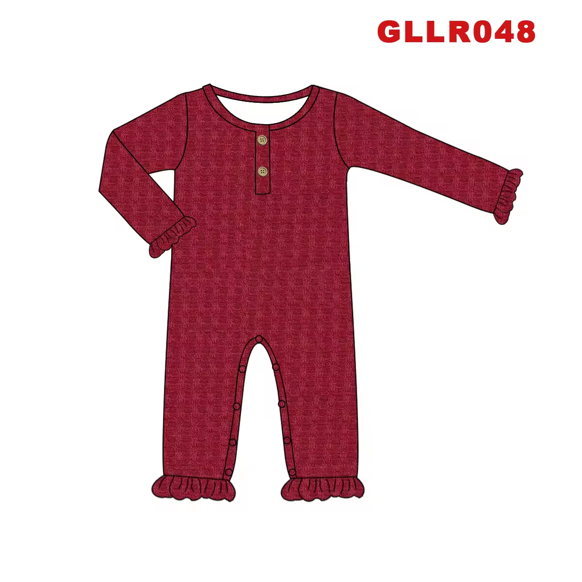 Custom moq 3 eta 6-8 weeks Burgundy bubble material pleated loose cuffs button long romper