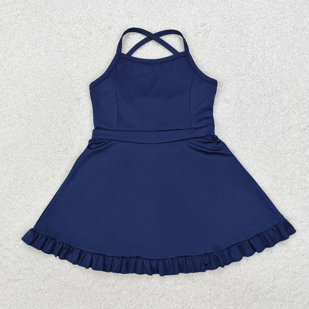 Best Sell RTS Baby Girls Navy Knee-Length Active Wear Dress Athletic Dresses for Little Girls