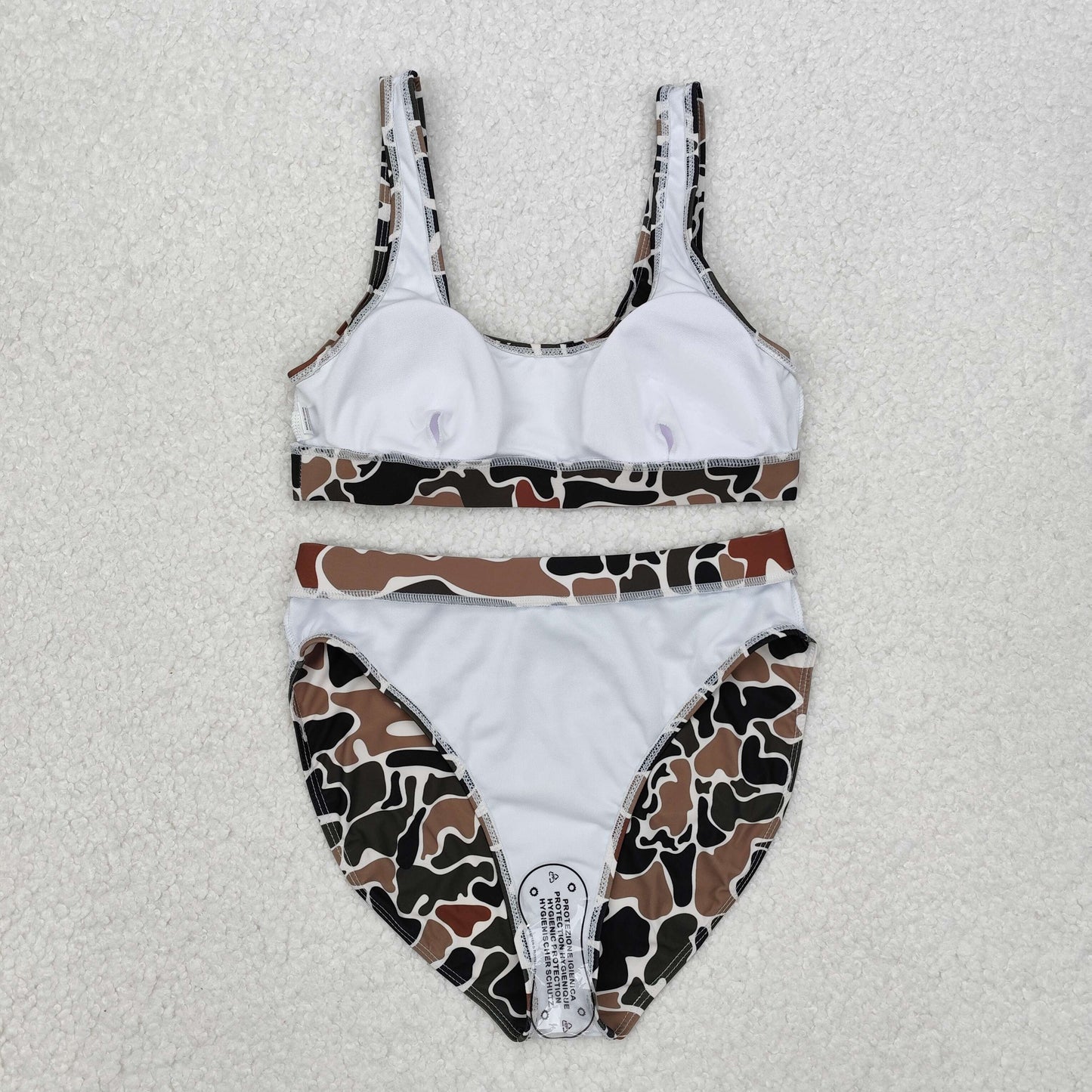 RTS NO MOQ S0566+S0567 Adult female camouflage beige swimsuit set-S0565