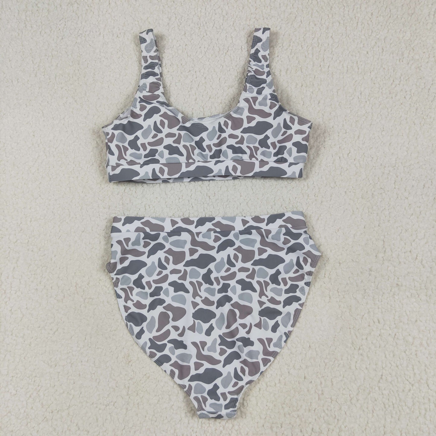 RTS NO MOQ S0556+S0557 Adult female brown grey camouflage swimsuit vest briefs sets-S0558