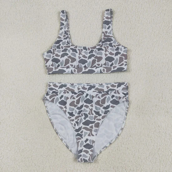 Best Sell RTS Family Matching Southern Light Grey Camouflage Beachwear Swimsuits for Adults Kids Breathable Quick Dry Camo Trunks