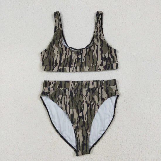 Best Sell RTS Women's Western Army Green Camouflage Swim Vest Adult Size Bummies 2pcs Bikini Swimsuits Sets