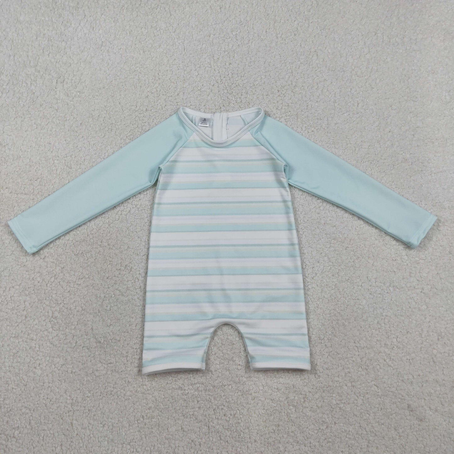 RTS NO MOQ Sibling Baby Girls Light Blue Stripe Ruffle Top Bummies Swimsuit Boys Light Blue Stripe Top with Pockets Shorts Swimsuit Romper Swimsuits