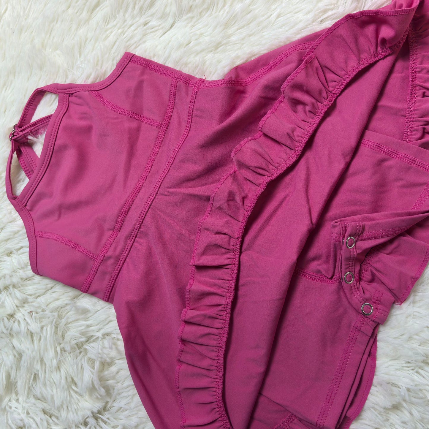 RTS NO MOQ Sibling Baby Girls Summer Solid Color Strap Yoga Shorts Ruffle Knee Length Dresses