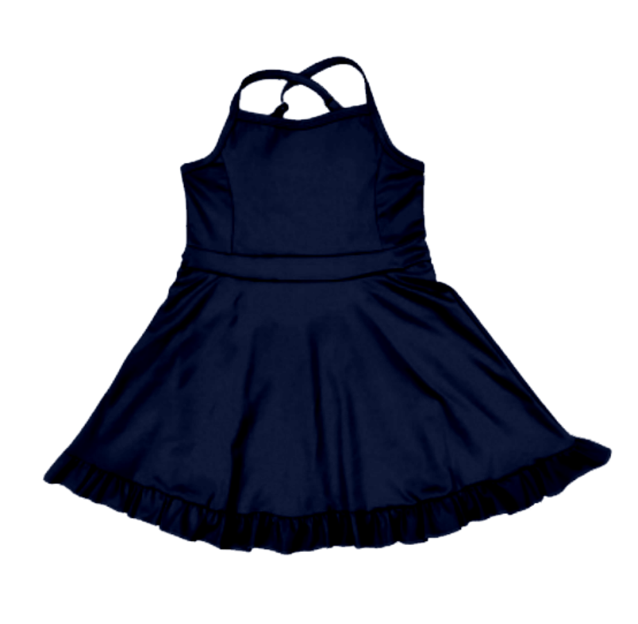 (Preorder new) No moq S0779 Yoga Baby Girls Navy Solid Knee Length Athletic Active Dress
