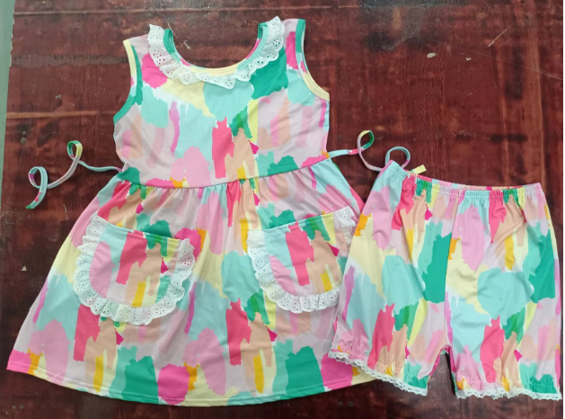 custom moq 3 eta 5weeks Summer Tie Dye Girls Short Sleeve Shorts Set