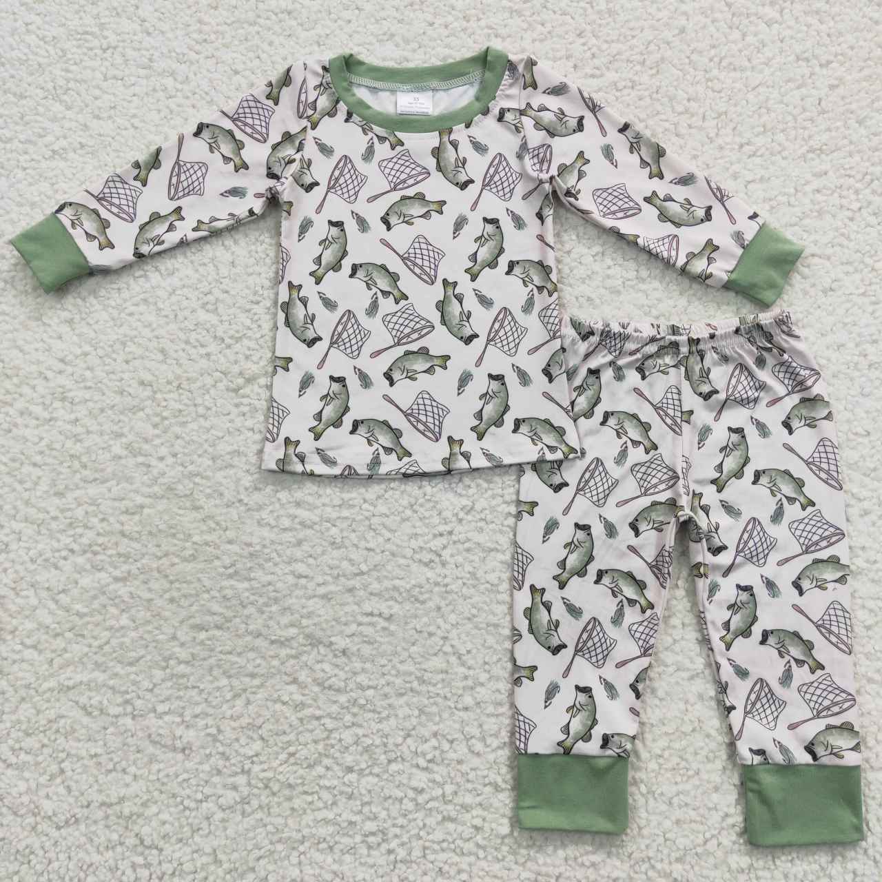 RTS NO MOQ(In Stock) Fishing Net Green Long Sleeve Trouser Set
