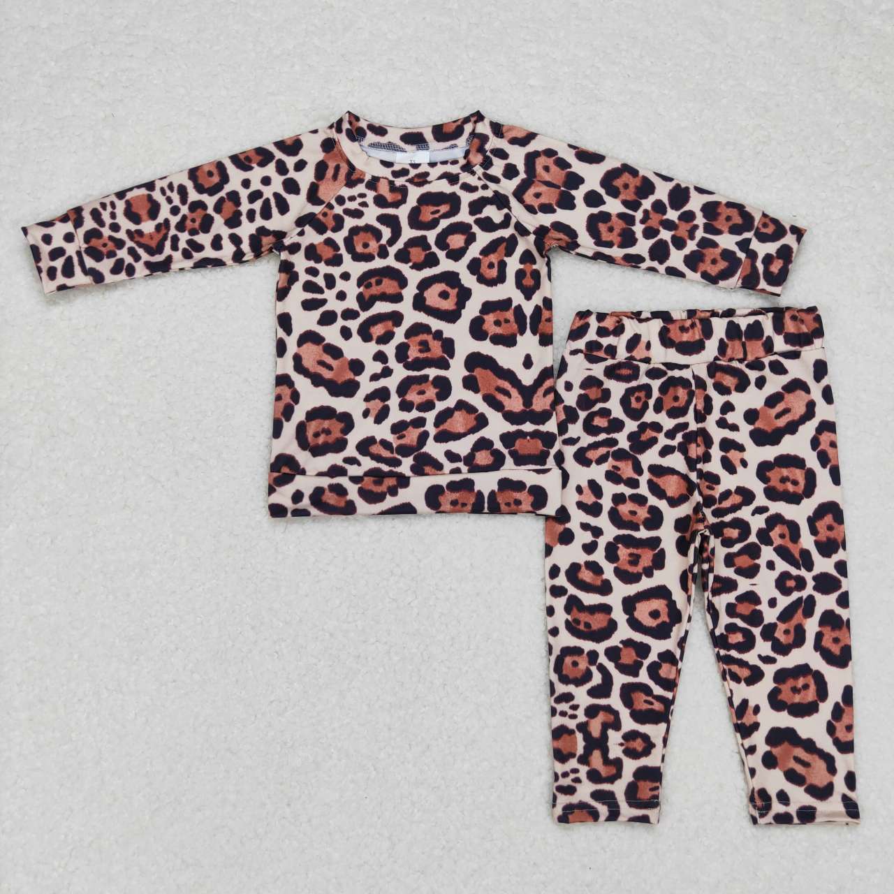 RTS NO MOQ(In Stock ) Leopard print beige long-sleeved trousers suit