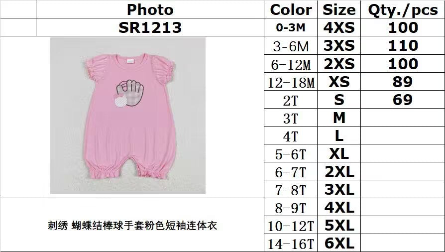 RTS SR1213Embroidered bow baseball glove pink short-sleeved jumpsuit B1
