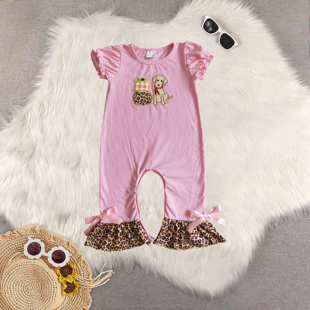 RTS NO MOQ Sibling baby girls clothes embroidery pumpkin short-sleeved trousers suit & romper