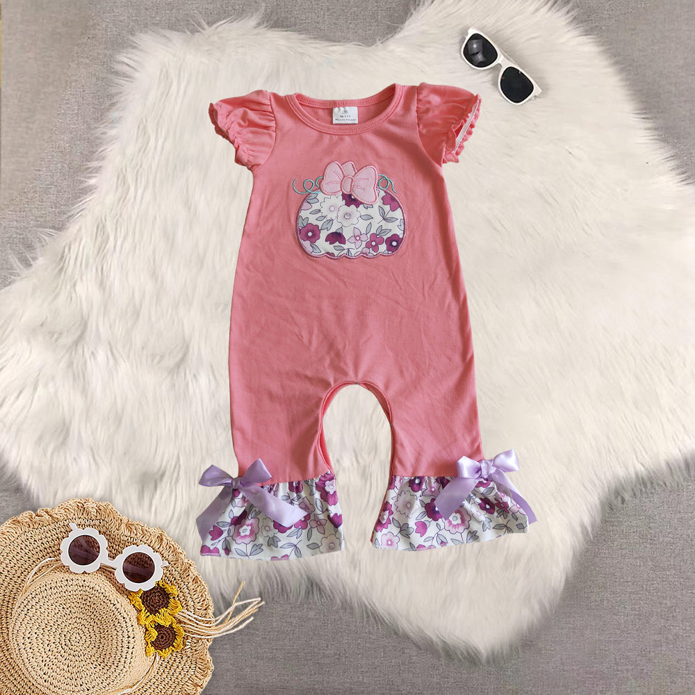 RTS NO MOQ Sibling Baby boys clothes embroidery pumpkin short-sleeved trousers suit & romper