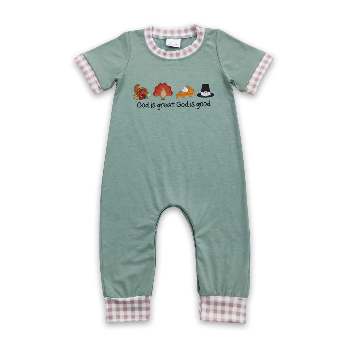 RTS NO MOQ Sibling milk silk Baby Boys Girls Light Green Thanksgiving Turkey Short Sleeve Top Pants Casual Sets Rompers