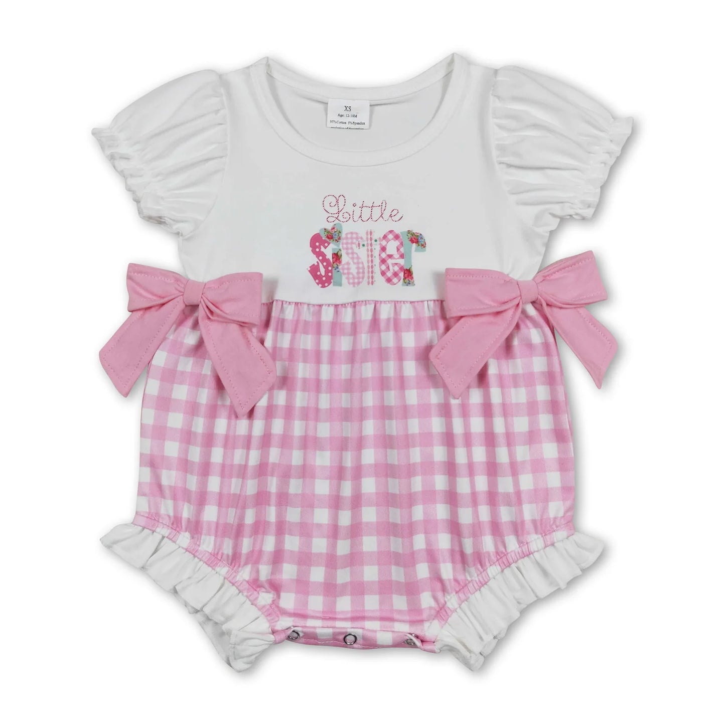 RTS NO MOQ Sibling milk silk Baby Girls Little Sister Shirts Ruffle Shorts Clothes Sets Pink Checkered Rompers
