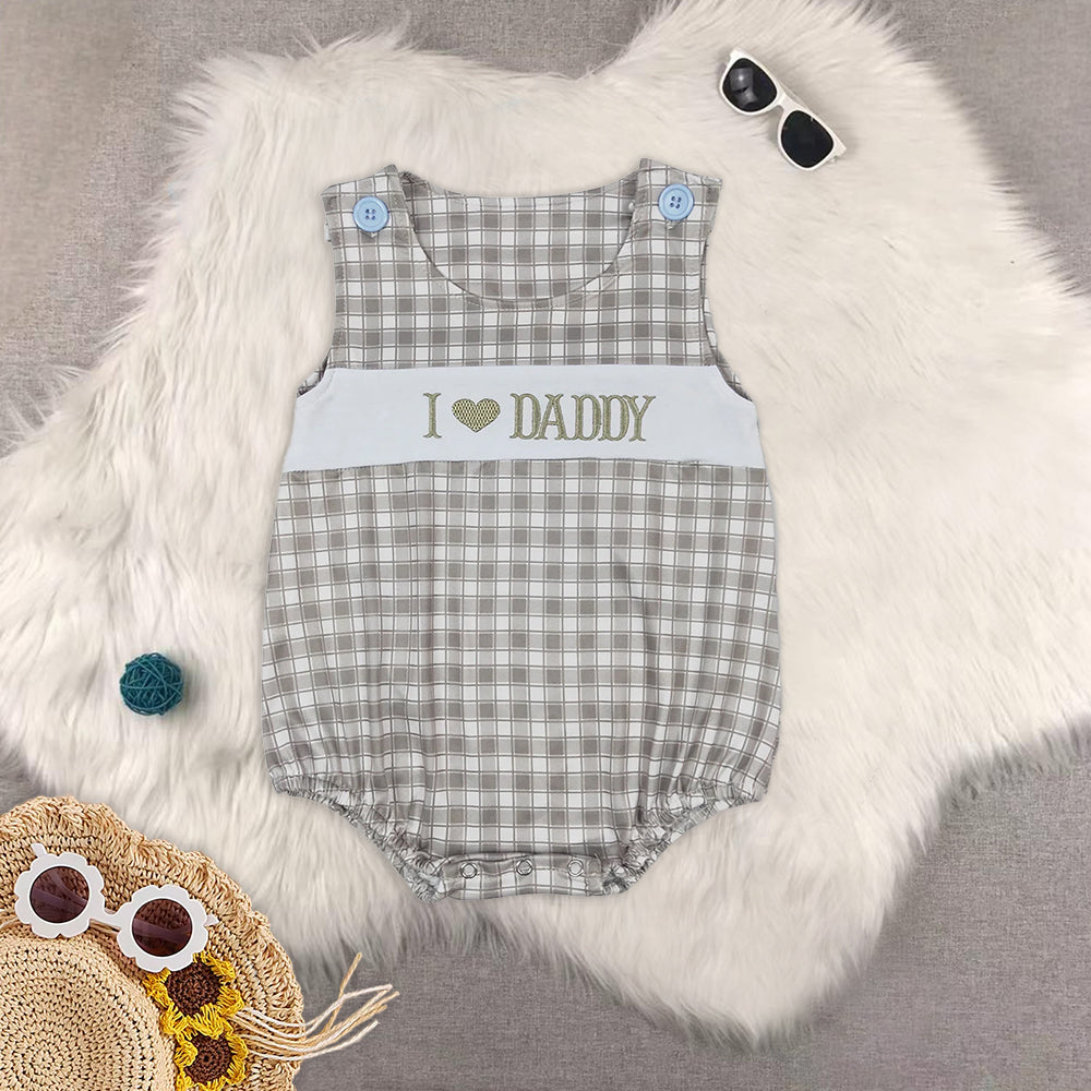 RTS NO MOQ I love daddy embroidered letters blue short-sleeved green I love daddy embroidered lettering green plaid vest
