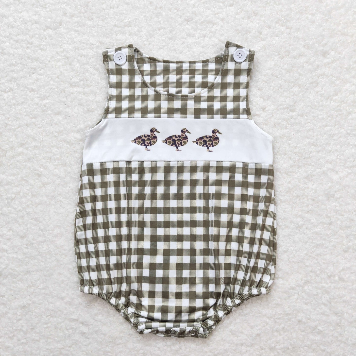 RTS NO MOQ(In Stock) Three Ducks Army Green Plaid Vest Jumpsuit