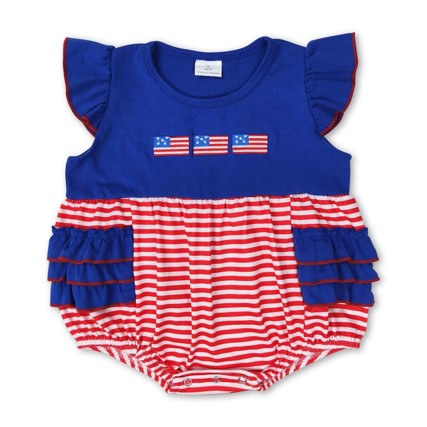 RTS NO MOQ Sibling milk silk Baby Girls Boys Summer 4th Of July Flag Print Tops And Shorts Clothes Set Dress Rompers