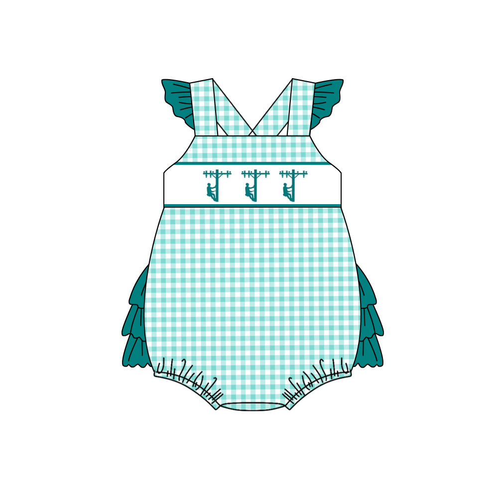 SR1290 Girls flying sleeve grid romper