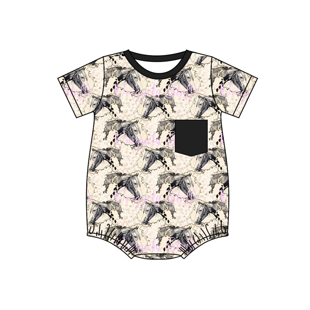 SR1360 pre-order baby boy clothes horse cowboy toddler boy summer romper